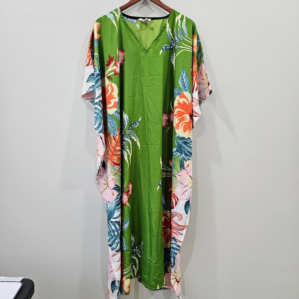 Gypsie Blu Womens Beach Coverup Dress One Size Green Floral Oversized Vacation